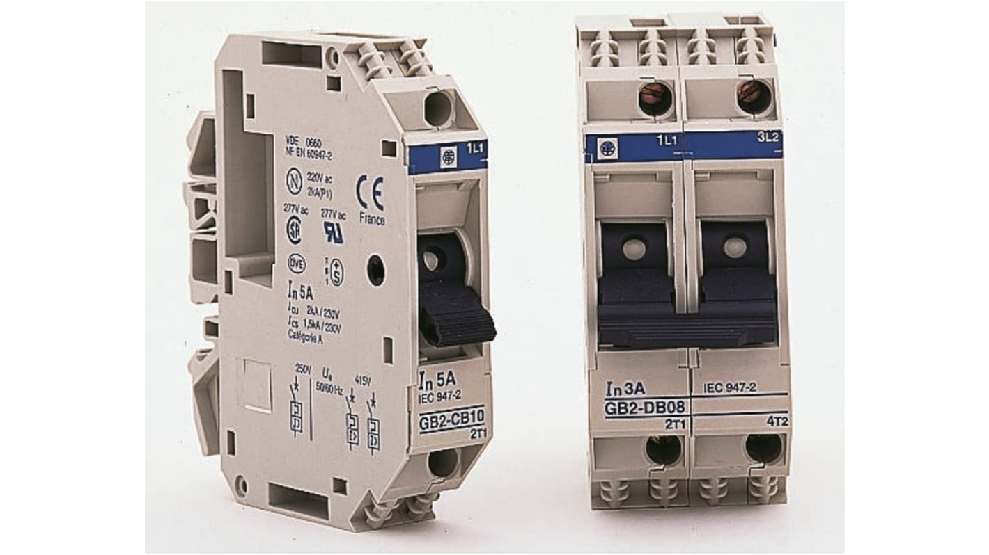 Interruttore termico Schneider Electric GB2CB14, 1 polo, 8A, montaggio su guida DIN, dimensioni 74 x 15 x 82 mm.