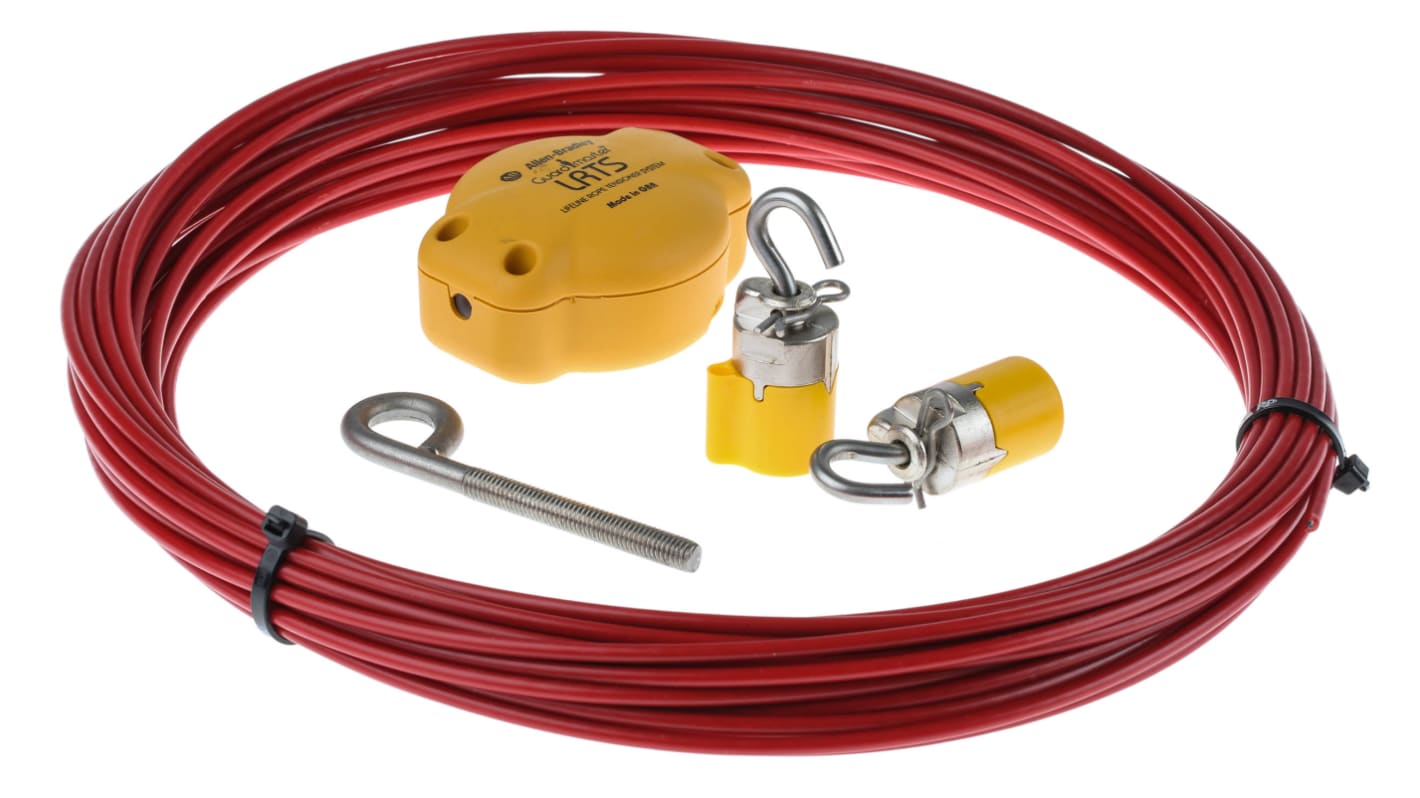 Allen Bradley Guardmaster, kit di installazione per interruttore a fune 440E, include tenditore, gripper e fune. Forza di tenuta 500N, installazione rapida in 3 minuti. Grado di protezione IP30.