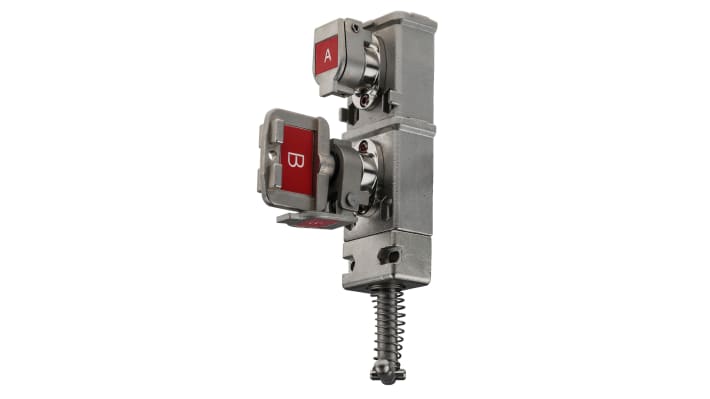 Interruttore di interblocco di sicurezza a chiave Allen Bradley Guardmaster 440T-MDALE100A0B in acciaio inox, dimensioni 60 mm x 27.4 mm, grado di protezione IP20.