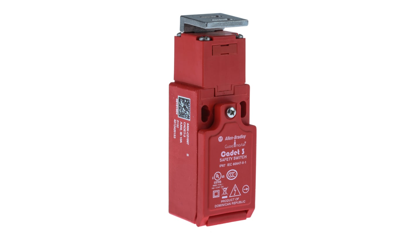 Interruttore di interblocco di sicurezza Allen Bradley Guardmaster 440K-C21097, 3 contatti NC, grado di protezione IP67, dimensioni 90,5mm x 31mm x 30,4mm.