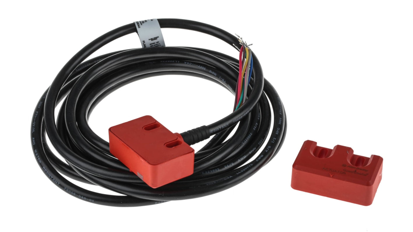 Interruttore di sicurezza senza contatto Allen Bradley Guardmaster 440N-Z21W1PA, 24V cc, protezione IP69K, dimensioni 48x29x16.5 mm.