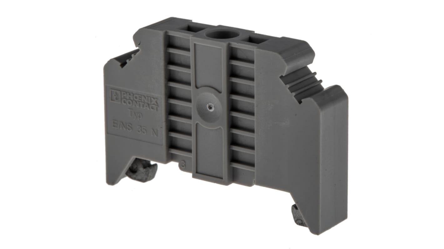 Morsetto terminale per guida DIN Phoenix Contact E/NS 35 N - 0800886, resistente e facile da installare. Ideale per pannelli di controllo e armadi di alimentazione.