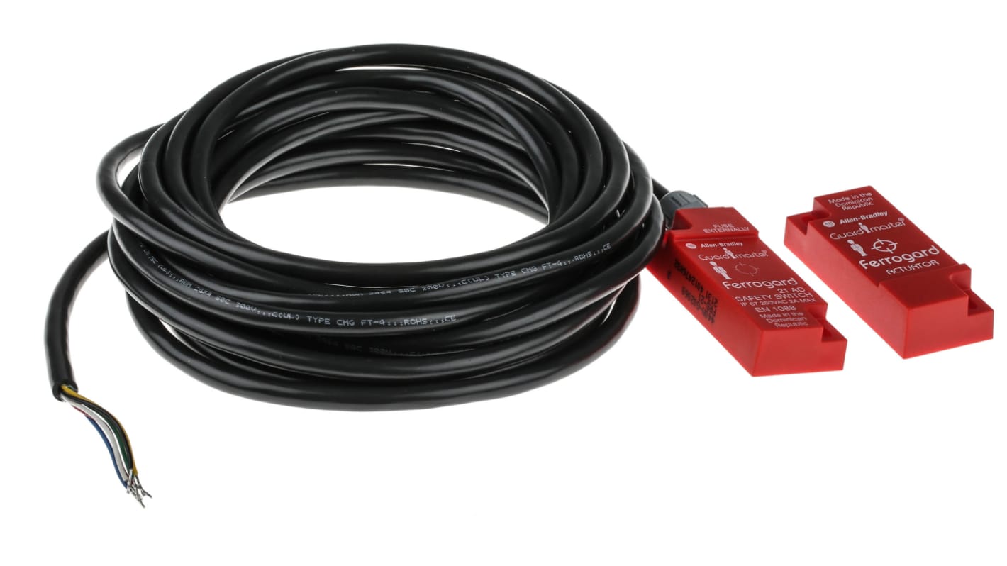 Interruttore di sicurezza senza contatto Allen Bradley Guardmaster 440N-G02060, 250V, 2NC, NA, IP67, dimensioni 76x30x15 mm.