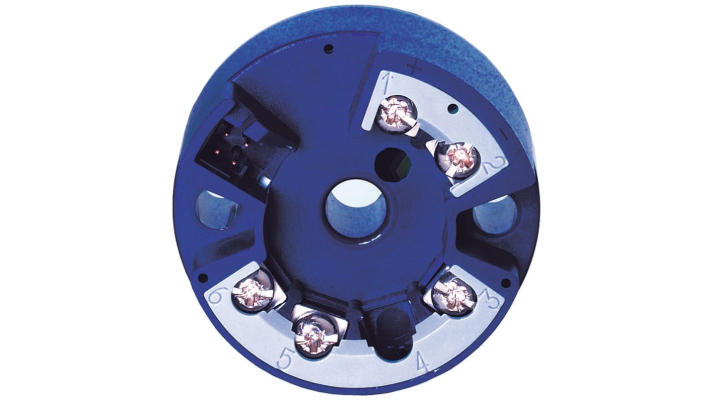 Trasmettitore di temperatura Jumo 707031/880-001-005/000, ingresso PT100, gamma 0-150°C, diametro 44 mm, profondità 21 mm.