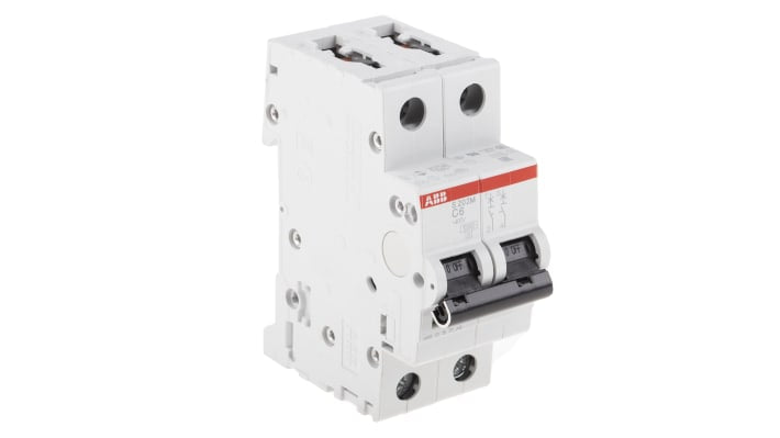 Interruttore magnetotermico ABB S202M-C6, 2P 6A, 10 kA, montaggio su guida DIN, dimensioni 88x35x76 mm, grado di protezione IP20.