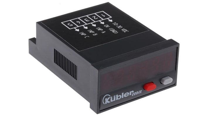 Misuratore digitale multifunzione Kübler 6.52P.012.300, display LED 6 cifre, alimentazione 10-30 V c.c., precisione > 0,1%.