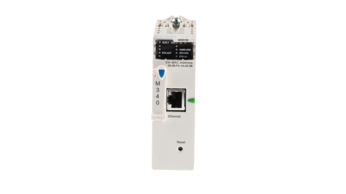 Schneider Electric BMXNOE0100 Modulo Ethernet per Modicon M340. Integrazione ottimale, memoria Flash preformattata e LED di segnalazione. Ideale per automazione industriale.