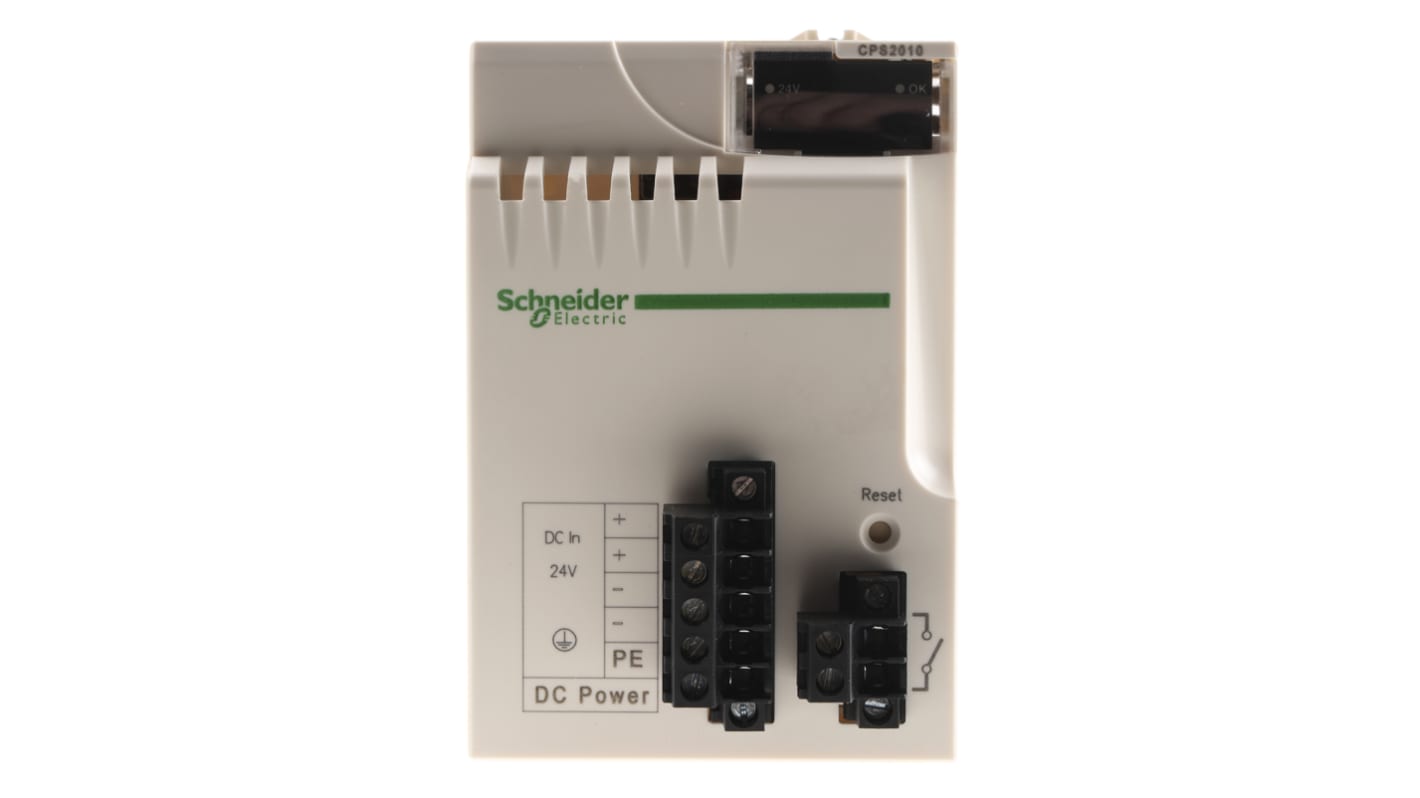 Alimentatore PLC Schneider Electric BMXCPS2010 per Modicon M340, 2,5 A, dissipazione 8,5 W, ecologico e resistente. Ideale per automazione industriale.