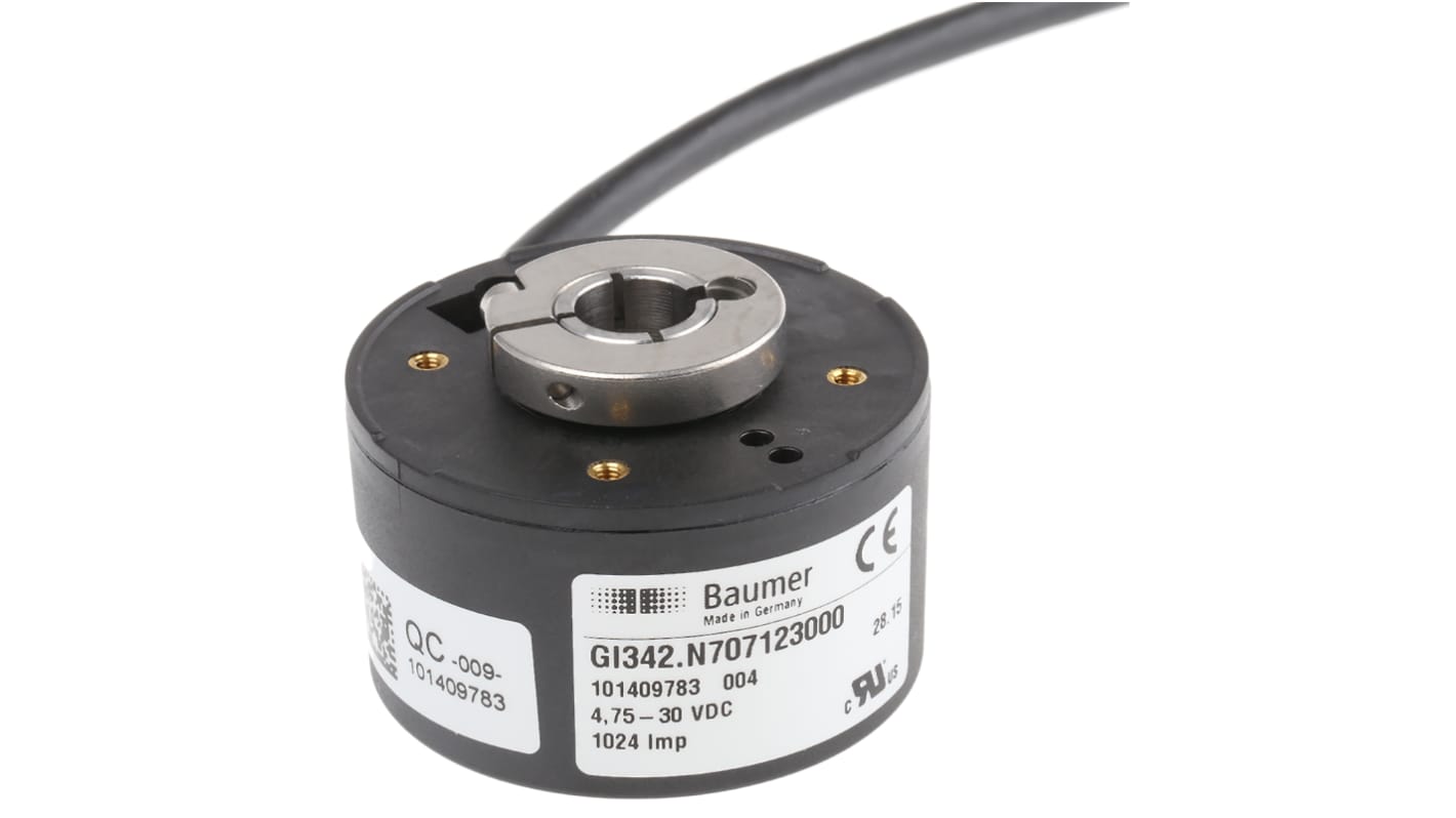 Baumer GI342.N707123000, encoder incrementale 12 mm, 1024 impulsi/giro, uscita HTL, montaggio flangia, IP54.