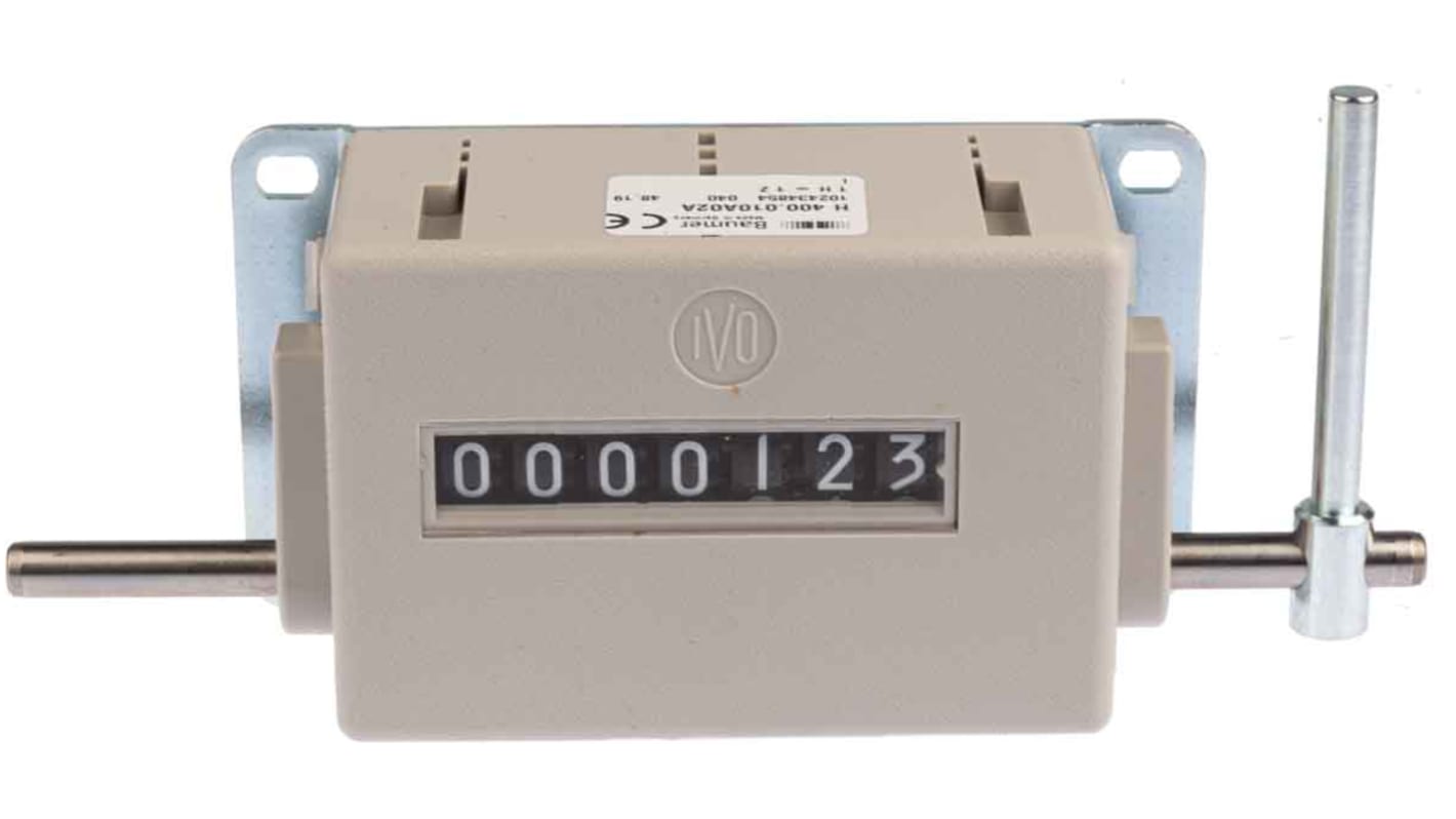 Contatore meccanico Baumer H 400.010A02A a 7 cifre, montaggio superficiale, reset manuale, angolo di corsa 38-60 gradi.