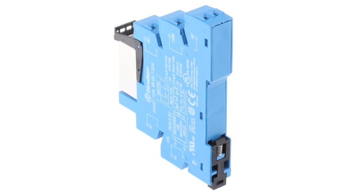 Finder 38.52.7.012.0050, relè d'interfaccia DPDT per guida DIN, bobina 12V cc, dimensioni 89,7 x 14 x 77,1 mm.