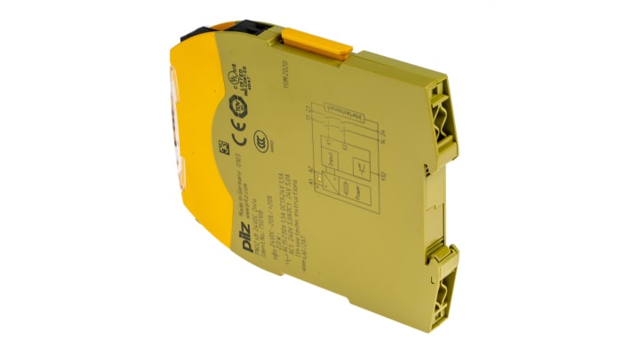 Modulo d'uscita Pilz 750108 PNOZsigma, 24 V dc, 2NO, 3 uscite, dimensioni 98 x 12.5 x 120 mm, montaggio su guida DIN.