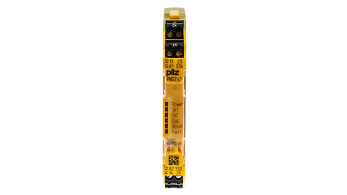 Relè di sicurezza Pilz PNOZ s1, 24V cc, 1 canale, 2 contatti, monitoraggio automatico, dimensioni 12.5mm x 100mm x 120mm.