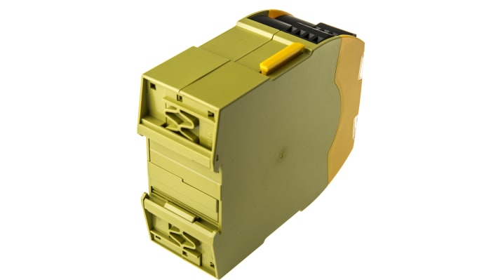 Modulo d'uscita Pilz 750110 PNOZsigma, 24 V c.c., 5 uscite, montaggio su guida DIN, dimensioni 98 x 45 x 120 mm.