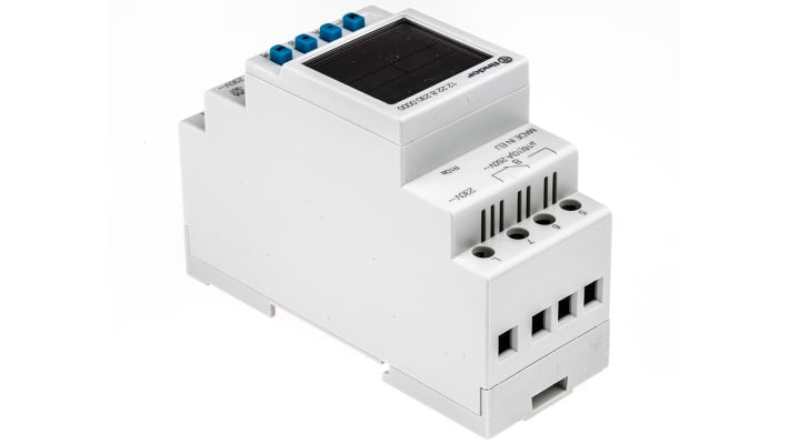 Finder 12.22.8.230.0000, temporizzatore digitale per guida DIN, DPDT, 230 V, 2 canali, altezza 90 mm, durata batteria 6 anni.