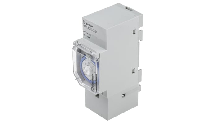 Finder 12.01.8.230.0000, temporizzatore luce scala SPDT, 230 V, 1 canale, dimensioni 105 mm x 60 mm, intervallo minimo 30 minuti.