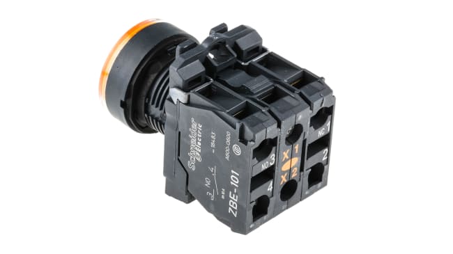 Pulsante SPDT luminoso arancione Schneider Electric, montaggio a pannello, diametro foratura 22 mm, grado di protezione IP69K.