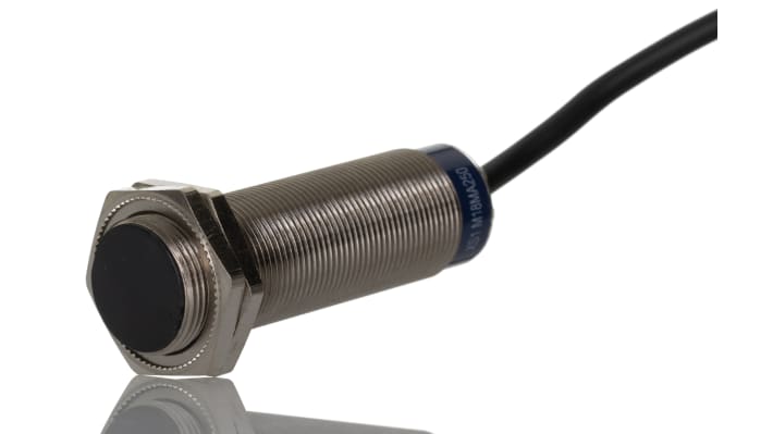Sensore di prossimità cilindrico Telemecanique XS1M18MA250, M18 x 1, rilevamento 5 mm, IP68, montaggio a filo, cavo 2 m.