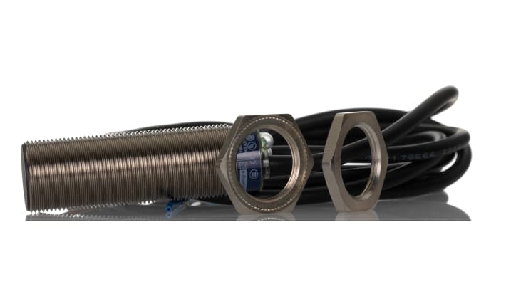 Sensore di prossimità cilindrico Telemecanique XS1M18MA250, M18 x 1, rilevamento 5 mm, IP68, montaggio a filo, cavo 2 m.