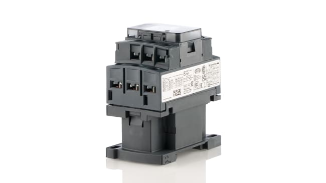 Contattore Schneider Electric LC1D09U7 per controllo motori, 3 poli, 9 A, montaggio su guida DIN, dimensioni 45 mm, IP20.