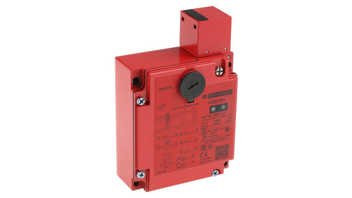 Interruttore di interblocco a solenoide Telemecanique Sensors XCSE7321, 48V, custodia metallica, IP67, dimensioni 146x98x44mm.