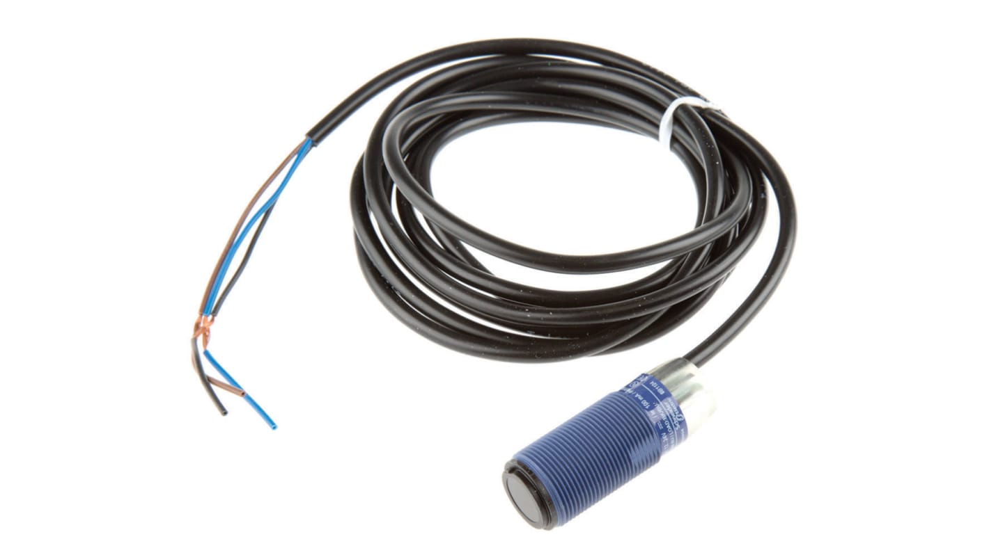 Sensore fotoelettrico cilindrico Telemecanique Sensors XUB2APANL2R, rilevamento a 15 m, uscita PNP, IP65/IP67, alimentazione 24V.