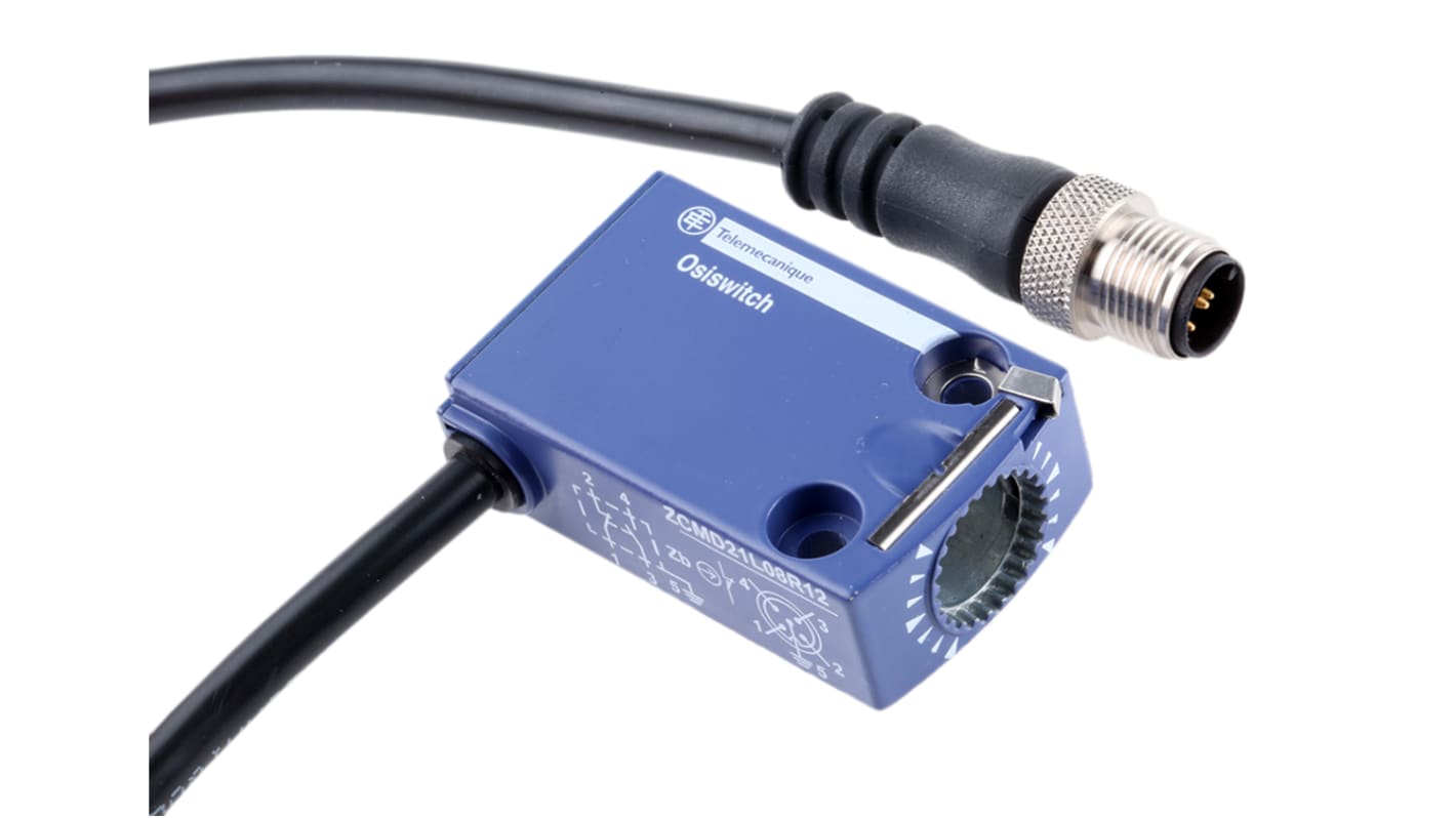 Interruttore di fine corsa Telemecanique Sensors ZCMD21L08R12, configurazione NO/NC, dimensioni 73x30x30mm, corrente 1,5A, tensione 240V AC.