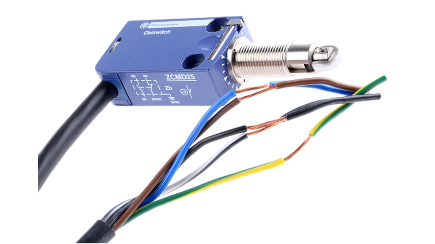 Interruttore di fine corsa Telemecanique Sensors XCMD25F2L1, attuatore a stantuffo NO/NC, dimensioni 50mm x 30mm x 16mm, protezione IP66/IP67/IP68.
