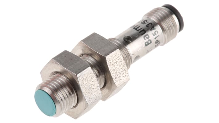 Baumer IFRM 05P15A3/S05L, sensore di prossimità cilindrico PNP M5, rilevamento 1 mm, corpo in acciaio inox, IP67.