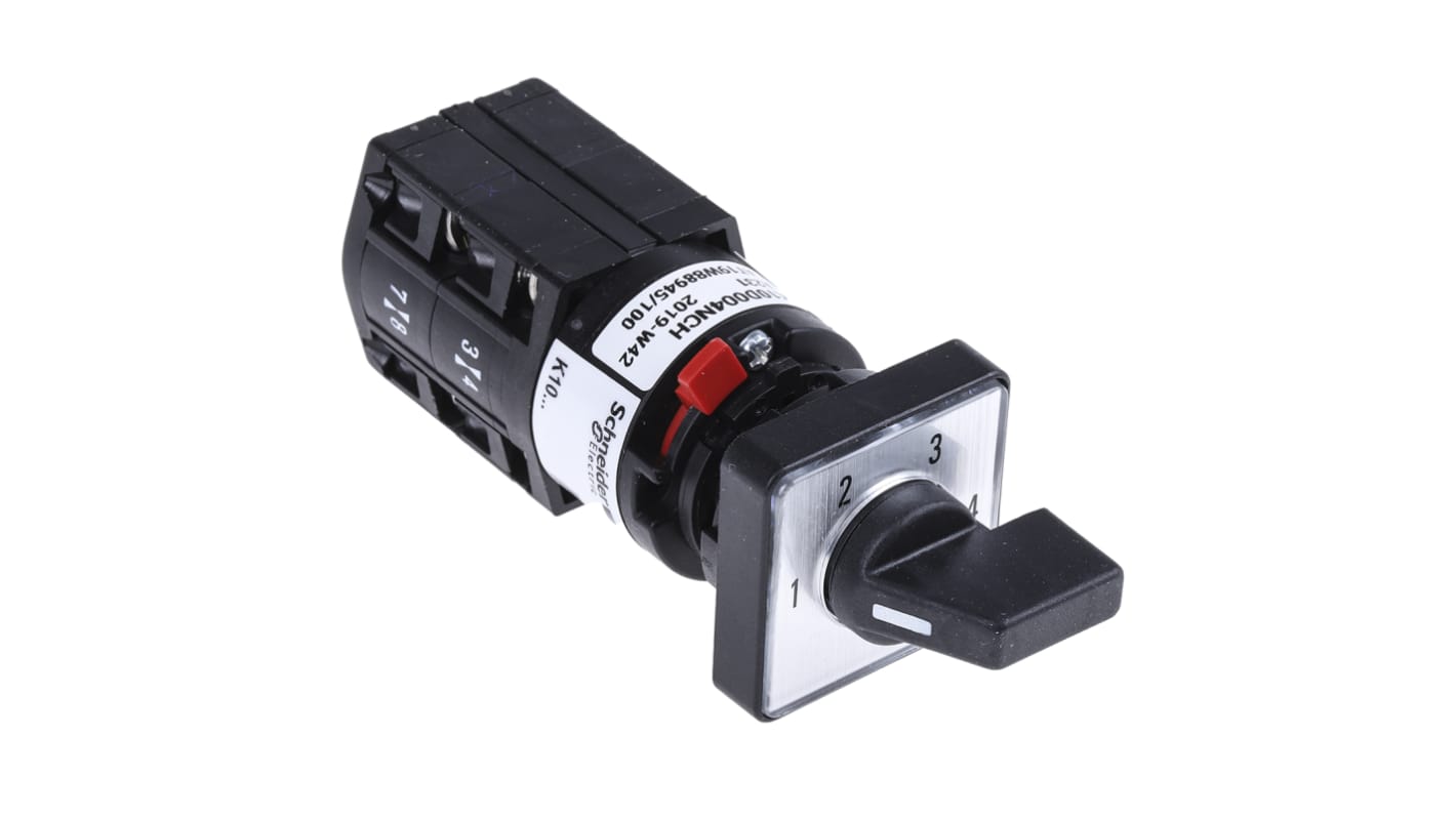 Interruttore industriale a camma Schneider Electric K10D004NCH, 10A, Ø16/22mm, -20/+55°C. Monopolare, 4 posizioni, contatti a interruzione lenta.