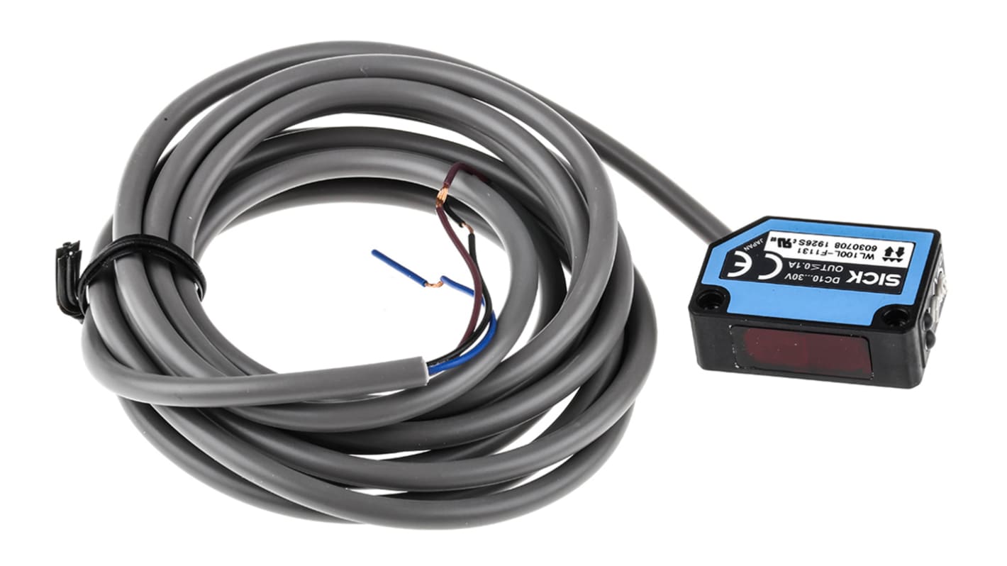 Sensore fotoelettrico rettangolare Sick WL100L-F1131 a retroriflessione, rilevamento fino a 12 m, montaggio a pannello, IP65.