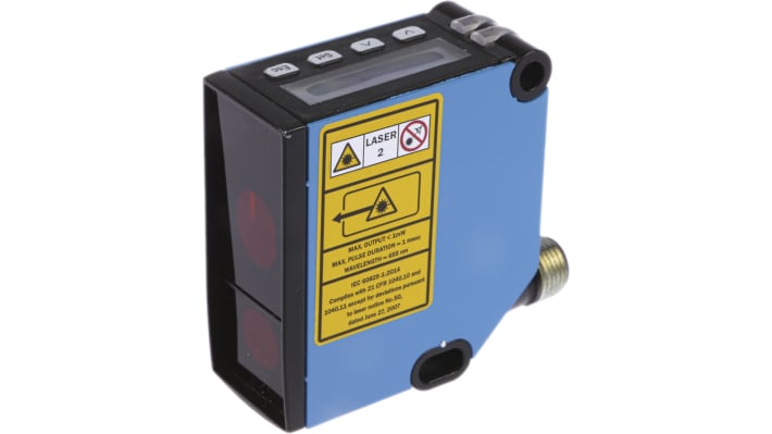 Sick DT20-P214B, sensore di distanza rettangolare con rilevamento da 100 mm a 600 mm, montaggio a pannello, uscita 4-20 mA.