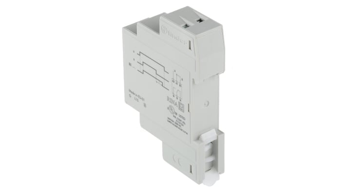 Finder, relè timer SPDT per guida DIN, intervallo 0,1s-24h, 16A, 24-240V AC/DC, dimensioni 17,5x60,8x84mm, IP20.