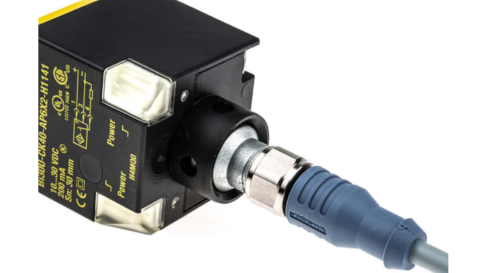 Sensore di prossimità PNP Turck BI30U-CK40-AP6X2-H1141, induttivo, 30 mm, IP68, dimensioni 65x40x40 mm, connettore M12 a 4 pin.