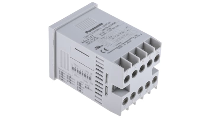 Contatore elettronico Panasonic LC4HR4240ACSJ, formato DIN 48x48, display LCD 4 cifre, IP66, programmazione tramite DIP switch.