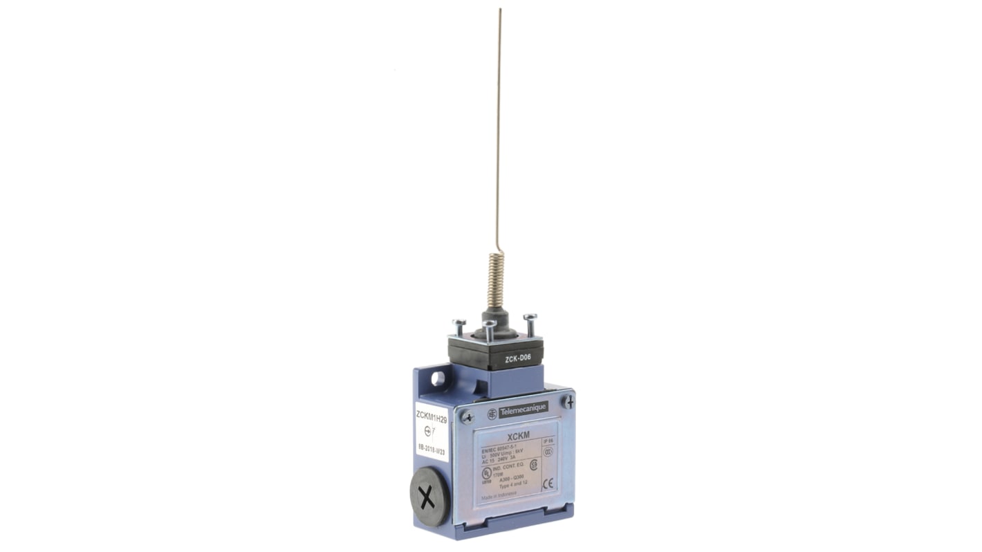 Interruttore di fine corsa Telemecanique Sensors XCKM106H29, configurazione NO/NC, grado di protezione IP66, dimensioni 64mm x 30mm x 63mm.