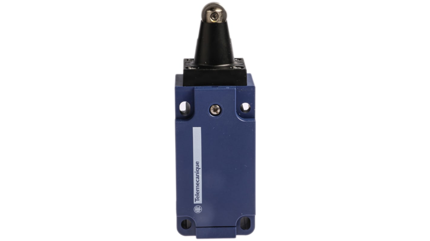 Interruttore di fine corsa Telemecanique Sensors XCKS102H29, stantuffo NO/NC, IP65, 240V, 3A, dimensioni 72.5mm x 40mm x 36mm.
