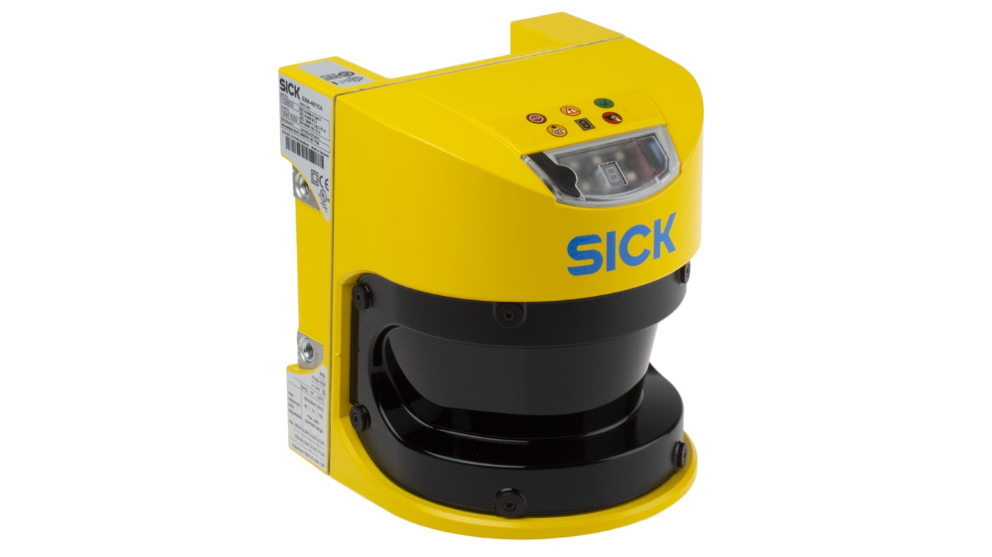 Scanner laser di sicurezza Sick S30A-4011CA, rilevamento fino a 49 m, IP 65, installazione verticale e orizzontale.