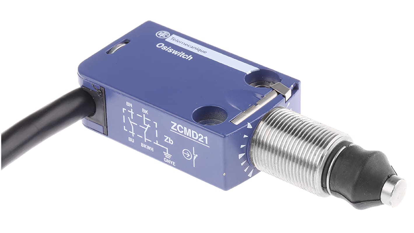 Interruttore di fine corsa Telemecanique Sensors XCMD21G1L1, attuatore a stantuffo, configurazione NO/NC, dimensioni 50x30x16mm.