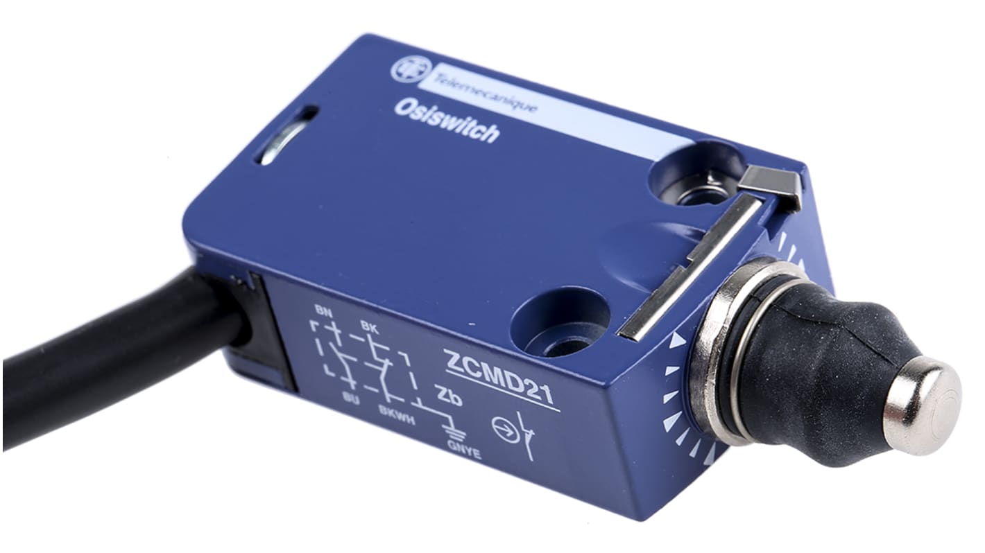 Interruttore di fine corsa Telemecanique Sensors XCMD2111L1, attuatore a stantuffo NO/NC, dimensioni 50mm x 30mm x 16mm, protezione IP66/IP67/IP68.