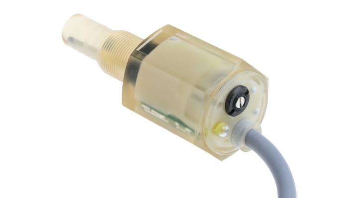 Interruttore di livello Baumer FFAK 16PTD1099/L, montaggio orizzontale/verticale, uscita PNP, IP68, temperatura da 0 a 65 °C.