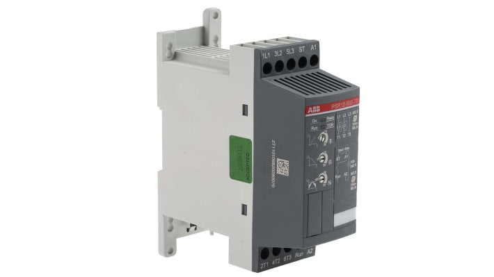 ABB 1SFA896106R7000, avviatore soft-start 3 fasi, potenza 5,5 kW, corrente 12 A, dimensioni 45x114x140 mm, grado di protezione IP20.