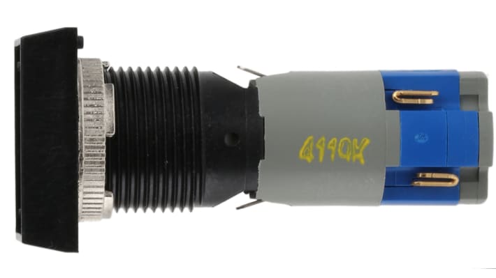 Interruttore a pulsante luminoso momentaneo SPDT Saia-Burgess, montaggio a pannello, colore grigio, profondità 45 mm.