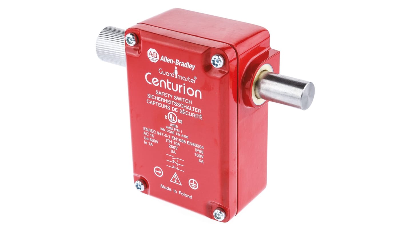 Interruttore di interblocco di sicurezza a chiave Allen Bradley Guardmaster 440K-B04025, 2NC/1NA, IP66, dimensioni 129x40.5x98 mm.