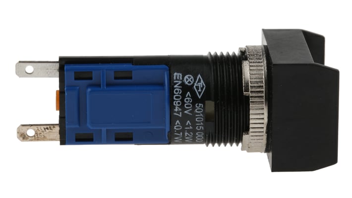 Interruttore a pulsante momentaneo Saia-Burgess 501015-600, SPDT, montaggio a pannello, diametro 16 mm, colore nero, protezione IP67.