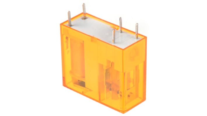 Relè di potenza Finder 40.31.8.110.0000, SPDT, montaggio su PCB, 10A, 400V, dimensioni 25x29x12,4 mm, isolamento 6 kV.