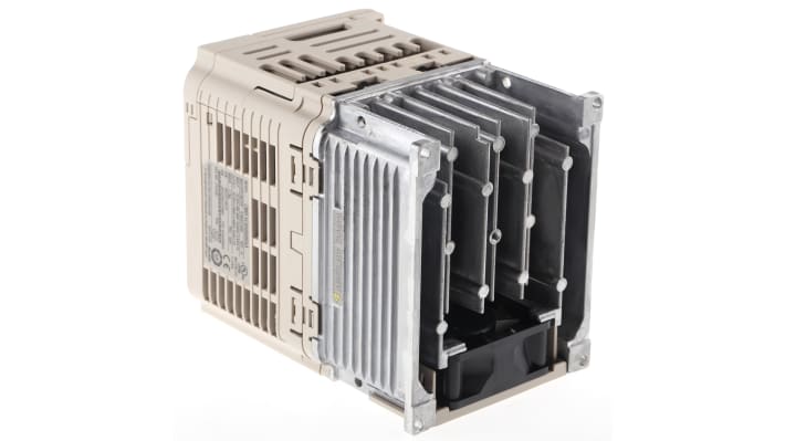 Inverter trifase Omron VZA43P0BAA, potenza 3.7 kW, 400 V, corrente 8.8 A, dimensioni 108x154x128 mm, grado di protezione IP20.