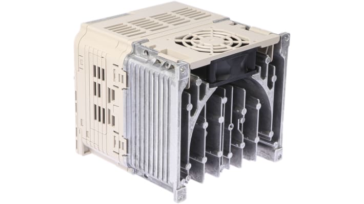 Inverter trifase Omron VZA44P0BAA, potenza 5,5 kW, tensione 400 V, controllo vettore di corrente, dimensioni 128x143x140 mm.