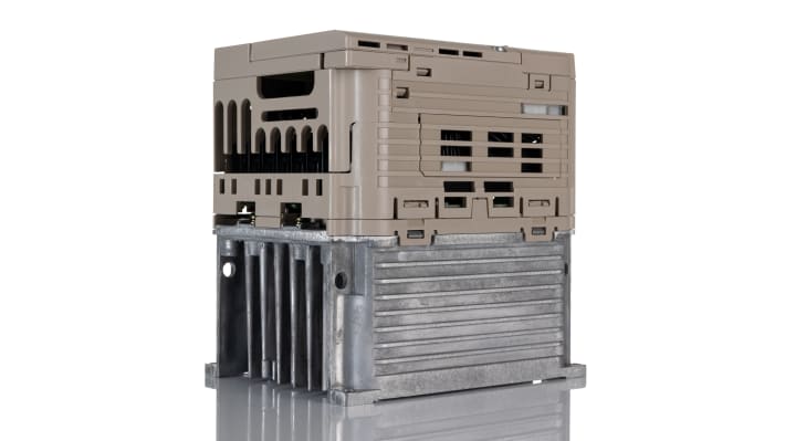 Omron VZA40P7BAA, inverter trifase 1,5 kW, montaggio su guida DIN, dimensioni 128x108x137,5 mm, comunicazione Modbus e Profibus.