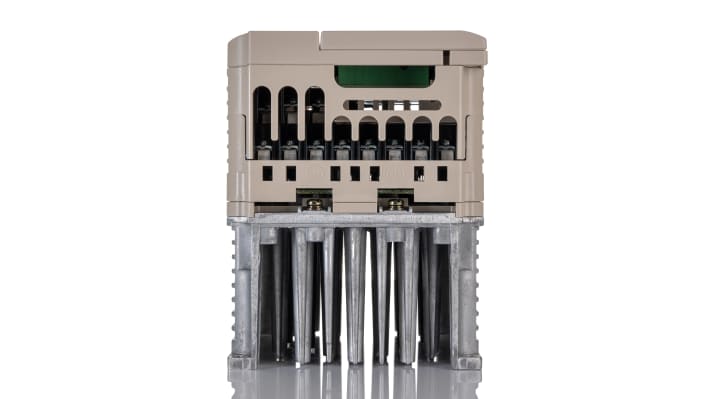 Omron VZA40P7BAA, inverter trifase 1,5 kW, montaggio su guida DIN, dimensioni 128x108x137,5 mm, comunicazione Modbus e Profibus.